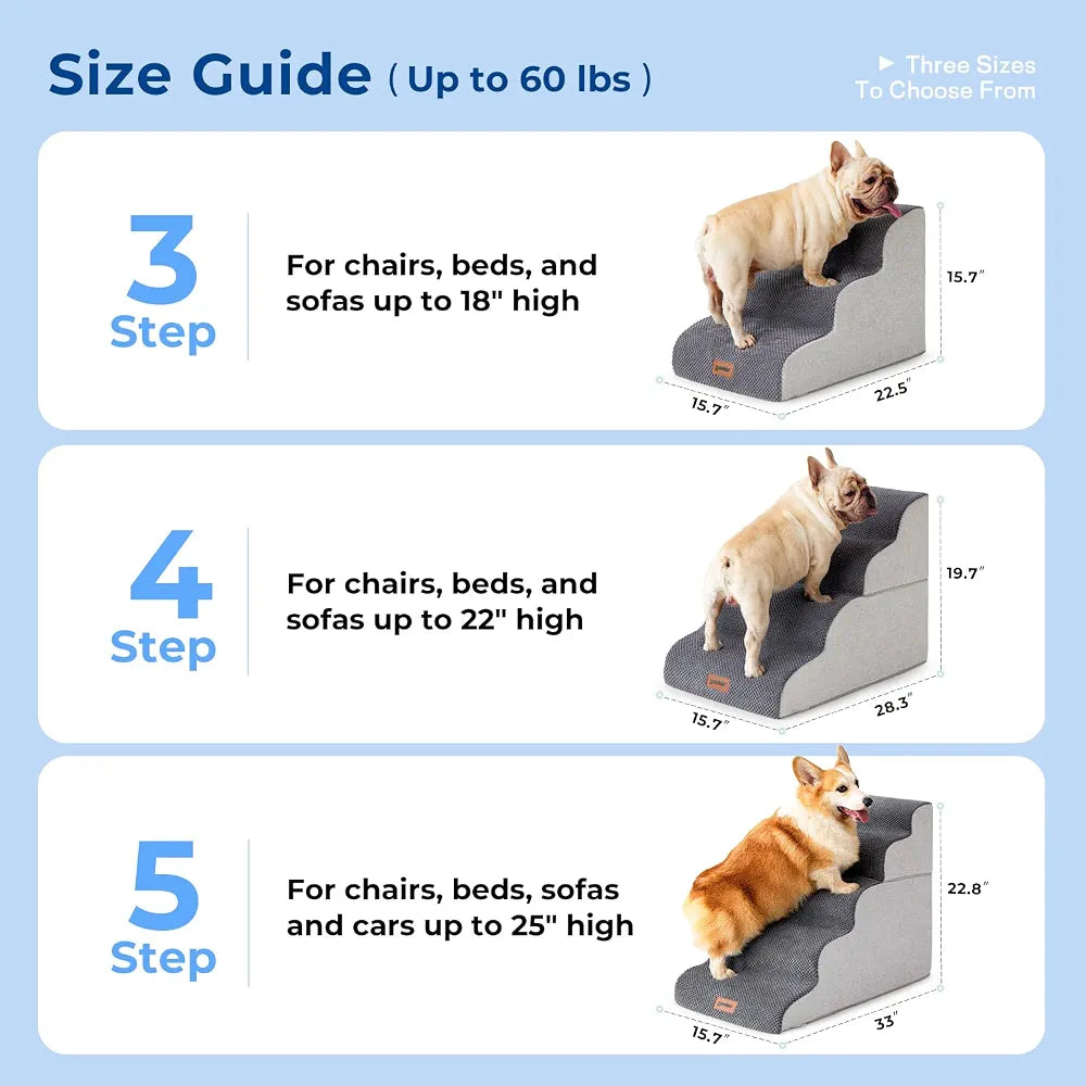 ZOMISIA Dog Stairs Ramp for High Beds Up to 25", 5 Step Pet Stairs Grey