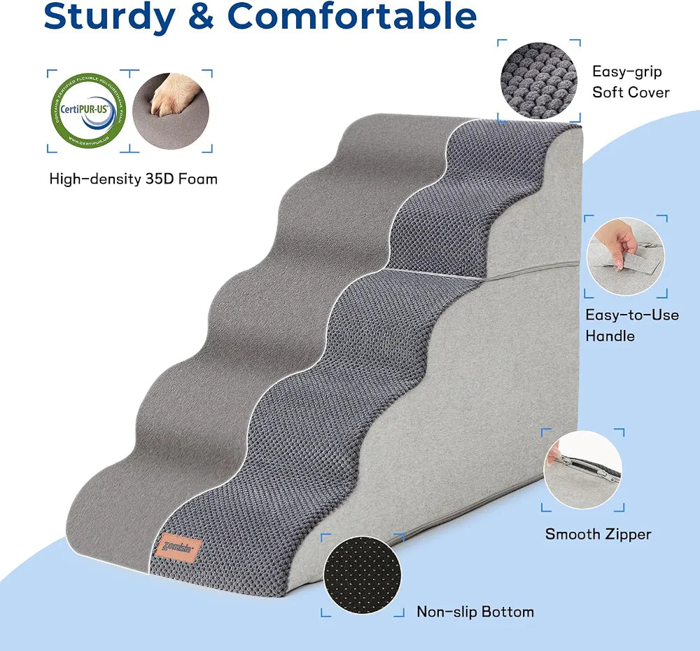 ZOMISIA Dog Stairs Ramp for High Beds Up to 25", 5 Step Pet Stairs Grey
