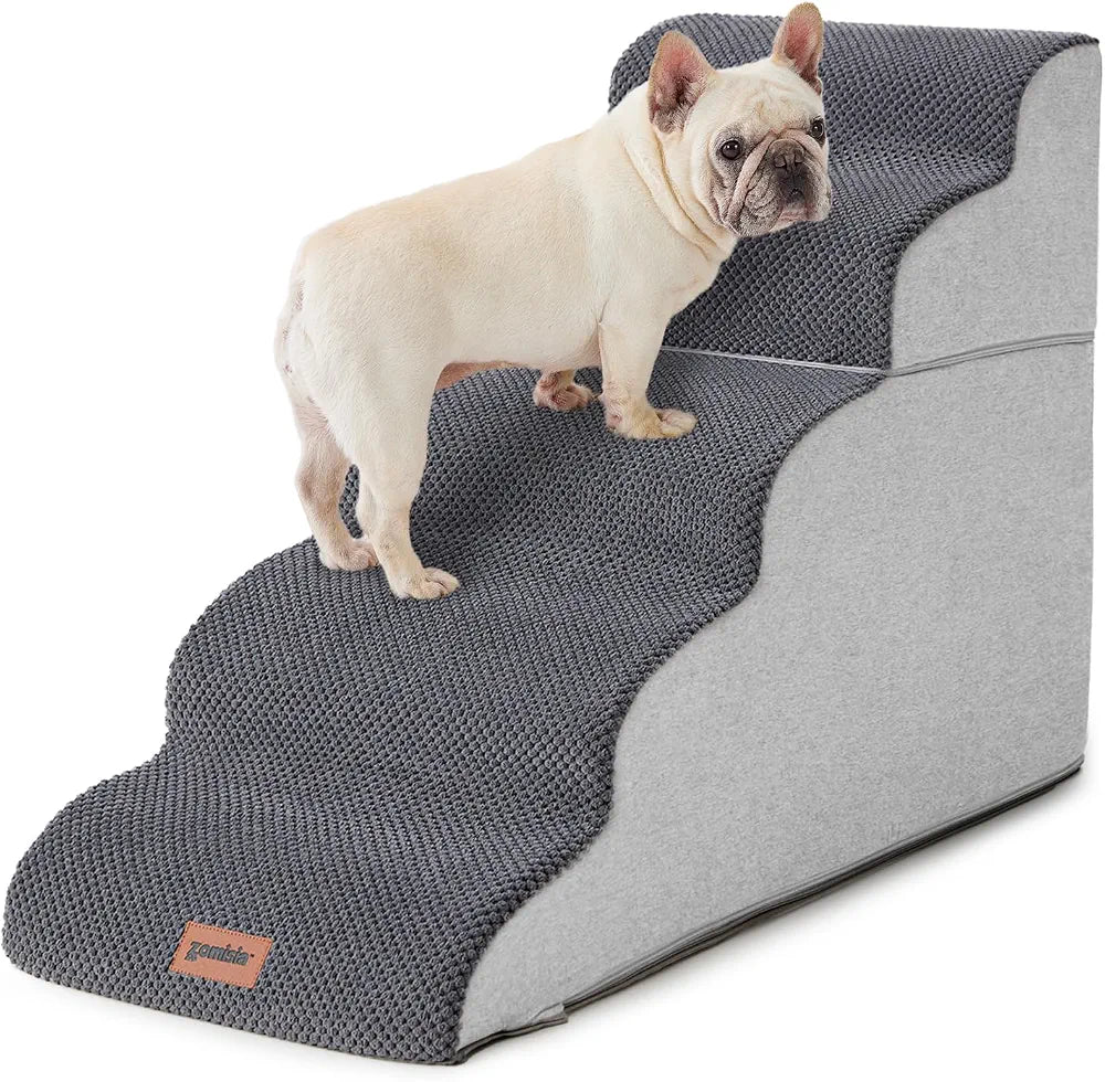 ZOMISIA Dog Stairs Ramp for High Beds Up to 25", 5 Step Pet Stairs Grey